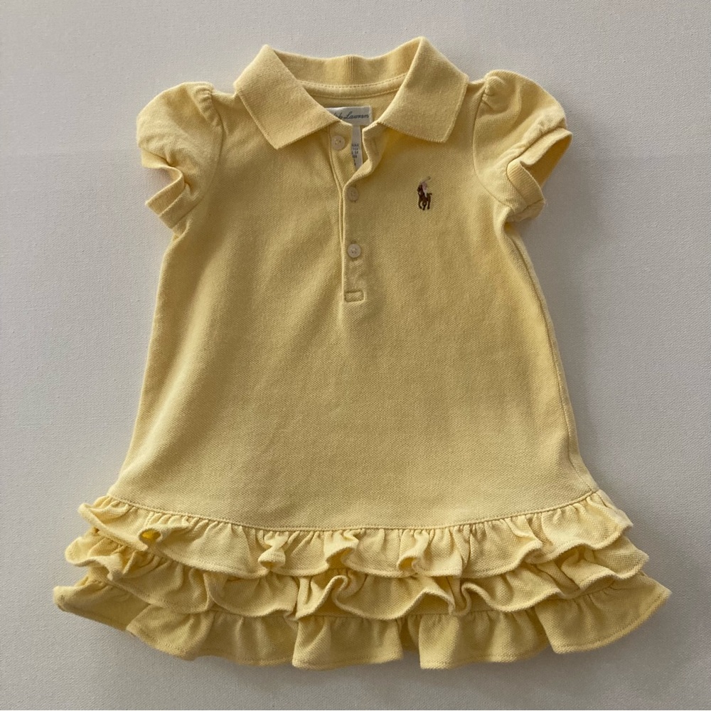 Ralph Lauren Baby Girl 9 Months Polo Ruffle Dress Yellow Easter Spring Summer